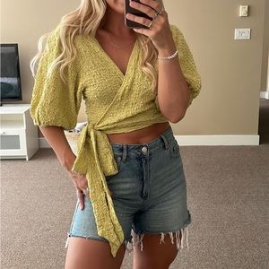 Green Wrap Crop Top - Large